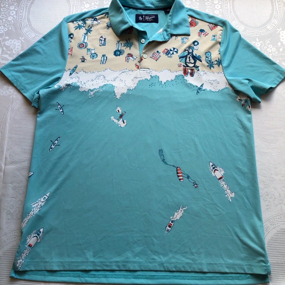 Original Penguin Pete In Miami Beach Vintage Men’s Size M Aqua Golf Polo Shirt